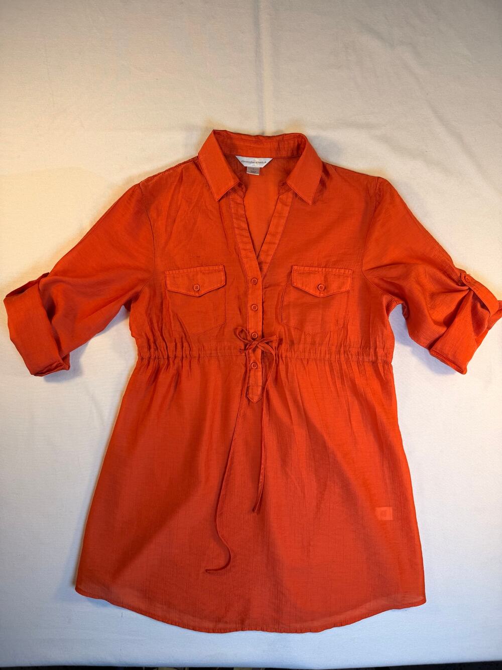 Christopher & Banks Burnt Orange Drawstring Tunic Blouse Women’s Large